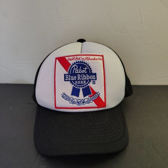 Pabst Blue Ribbon Hat Cap Snap Back Black White DOPE Mesh Trucker Ball Mens - Picture 1 of 15